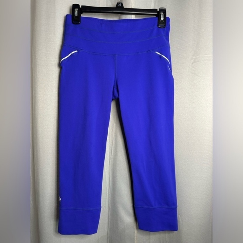 Athleta Be Free Knicker Cobalt Blue Running Leggings Mesh Back Pockets Small